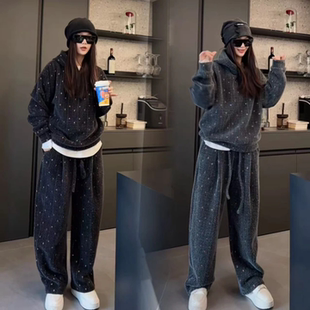 【高品质】冬季套装彩织连帽卫衣休闲裤两件套男女同款小众设计感