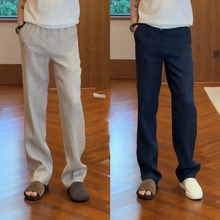 夏季上新高级感简约时尚老钱风直筒裤男士百搭松弛感透气休闲长裤