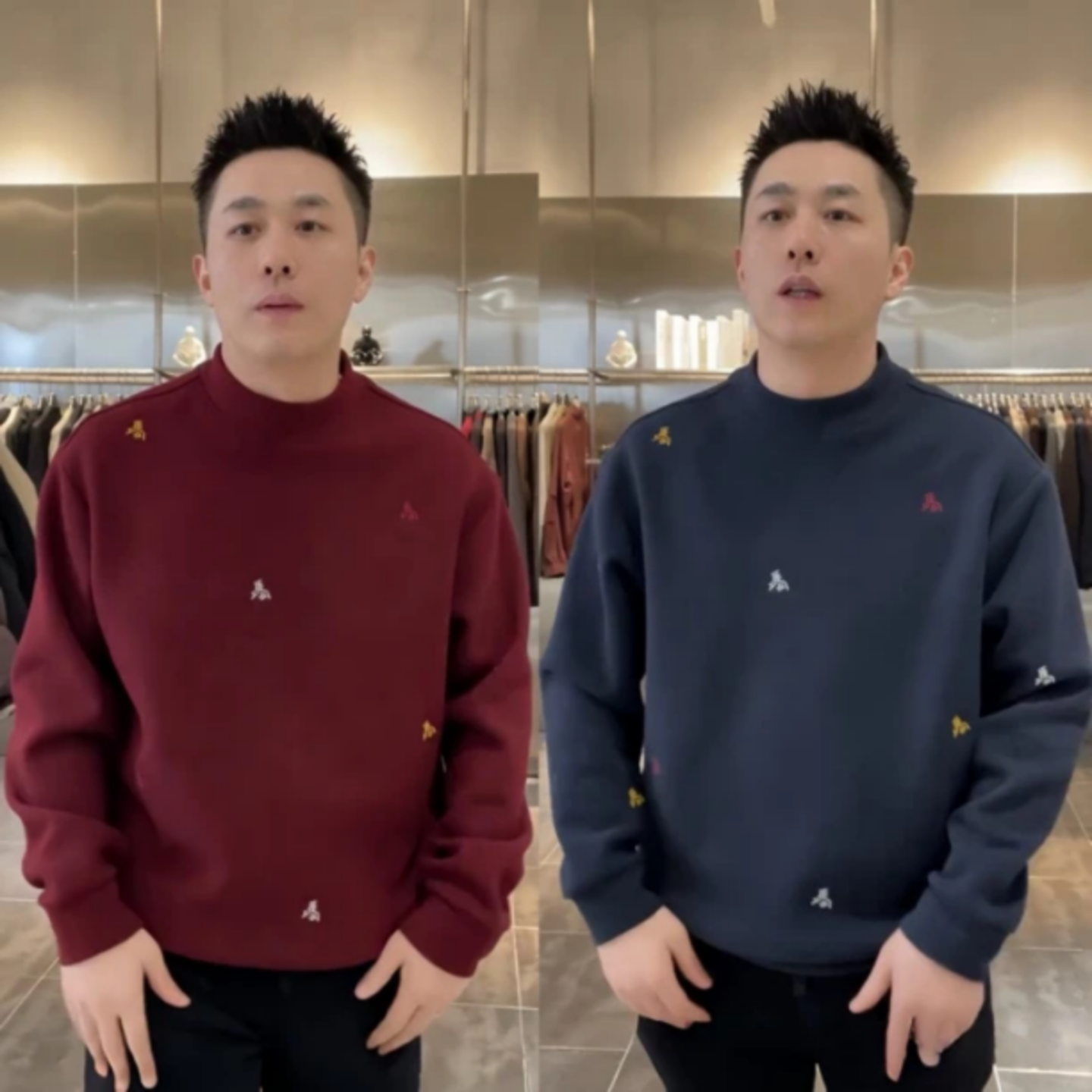 2026马年新款加绒刺绣圆领卫衣男时尚简约高级感宽松百搭休闲上衣