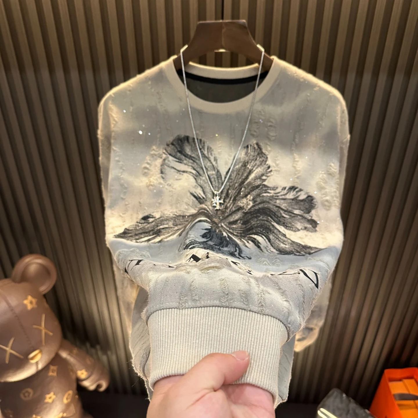 秋季爆款卫衣男款轻奢破洞长袖T恤上衣圆领潮流小众设计个性百搭