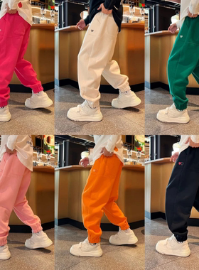 冬季新款潮流中腰纯色百搭时尚宽松男款束脚休闲裤重磅舒适长裤潮