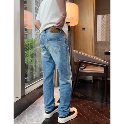 秋季复古天蓝洗水牛仔裤