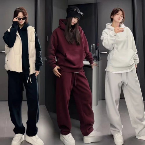 【高品质】潮牌三角标运动休闲套装连帽卫衣弯刀裤两件套男女同款