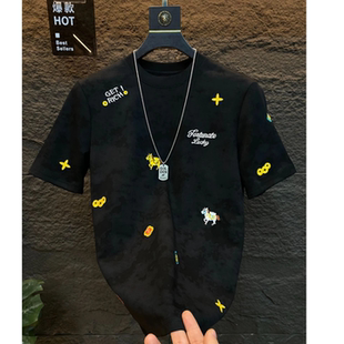 2026秋冬新款马上有钱T恤男休闲百搭时尚半袖上衣圆领短袖ins轻奢