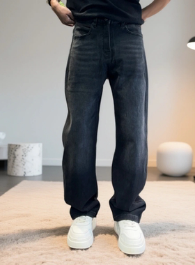 冬款休闲裤男士立体剪裁百搭直筒牛仔裤美式复古水洗做旧高街百搭