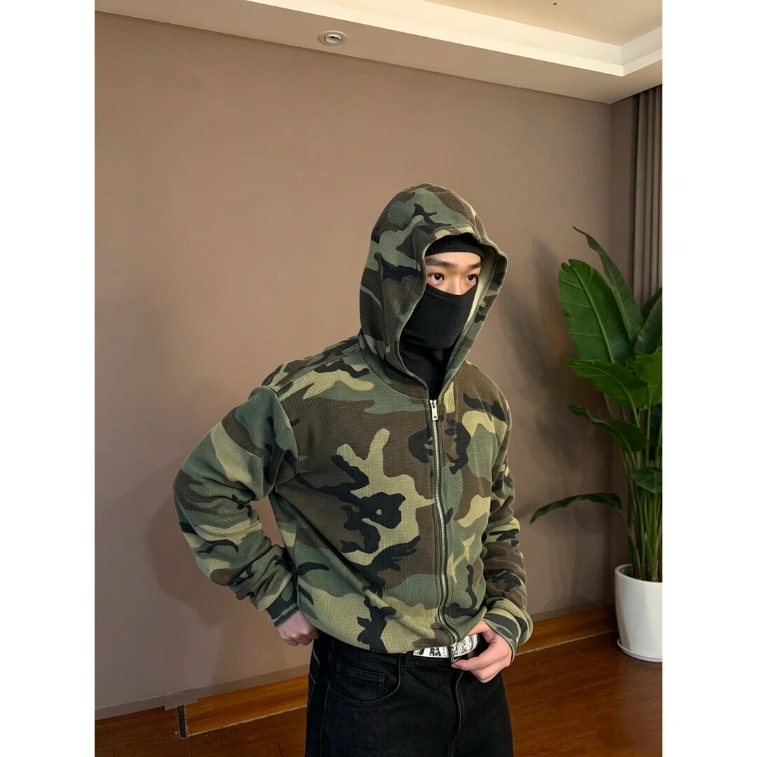秋季新款原野迷彩连帽夹克男