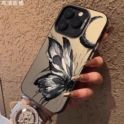 适用苹果15promax手机壳复古蝴蝶iphone14pro油画高级感13小众不撞壳的12pm时尚11创意xs艺术xr新款x春季plus