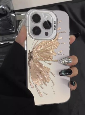 ins风高级感银灰色金箔蝴蝶适用小米14pro手机壳小米14新年13过年12/11/10红米60至尊版K50/K40红米nova13/12