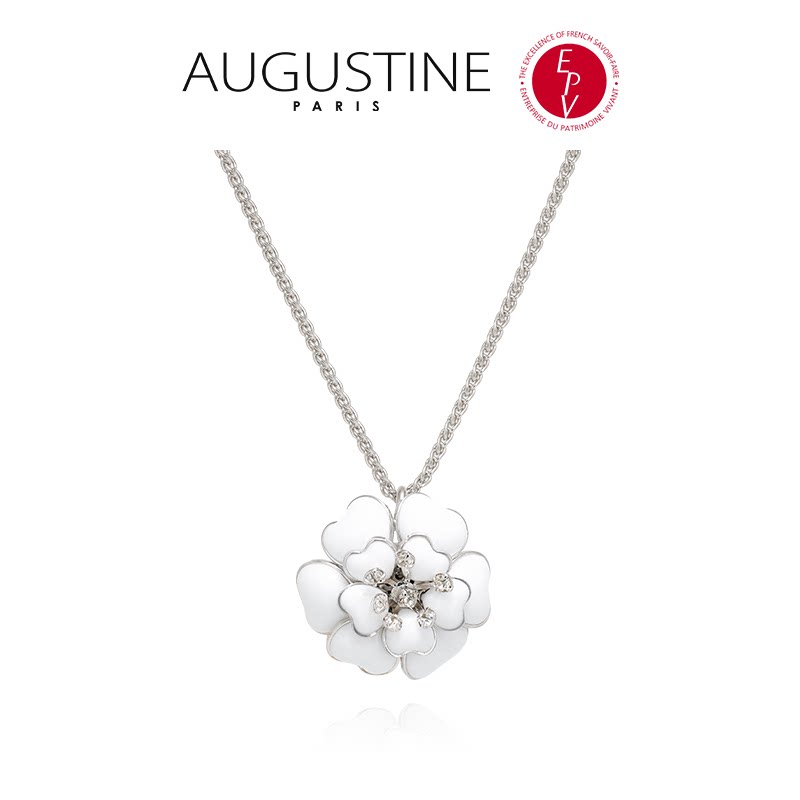 【AZLOOK】Augustine Paris白色琉璃山茶花项链耳环戒指胸针套装