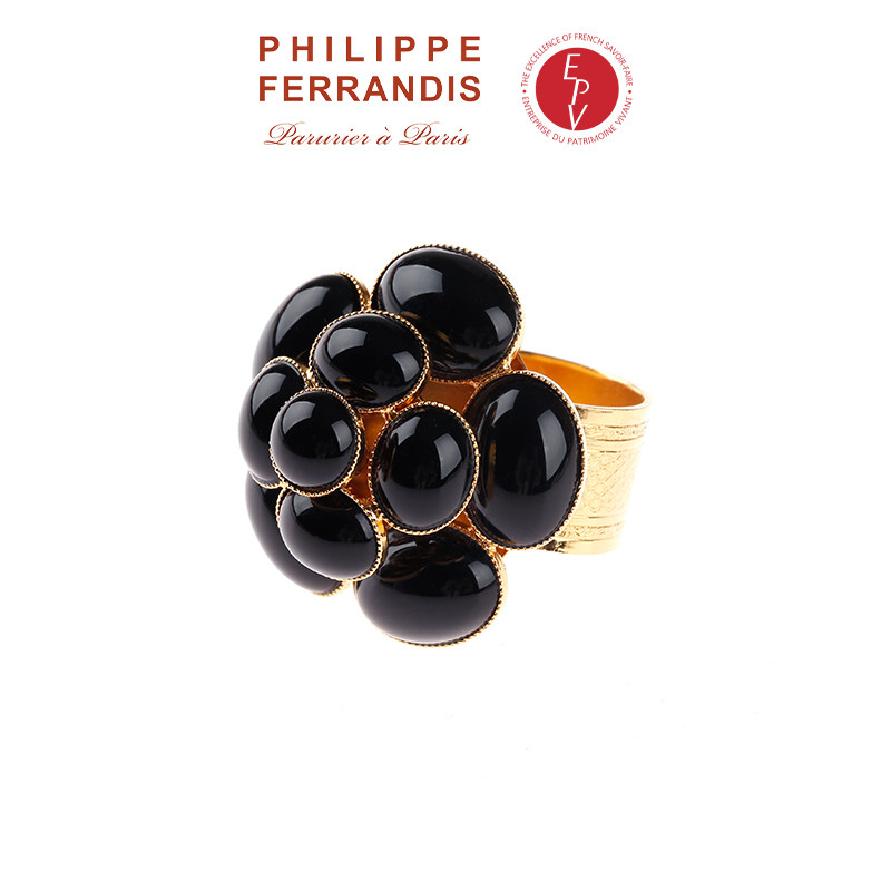 【AZLOOK】Philippe Ferrandis黑色经典山茶花开口戒指女高级时尚