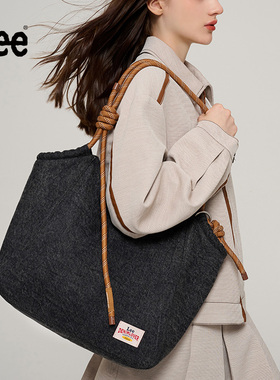 Lee丹宁牛仔托特包大容量通勤女大学生上课电脑包购物单肩手提包
