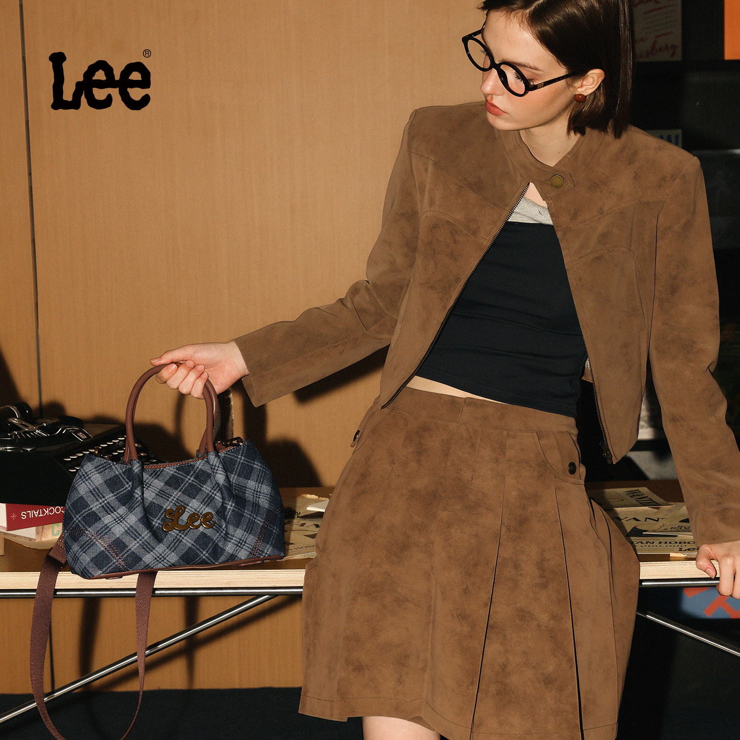 Lee格纹饺子包通勤托特包