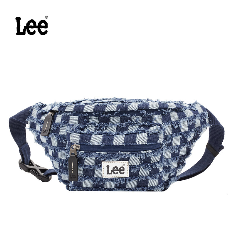 Lee新款丹宁棋盘格腰包男女时尚百搭单肩斜挎包休闲骑行运动胸包