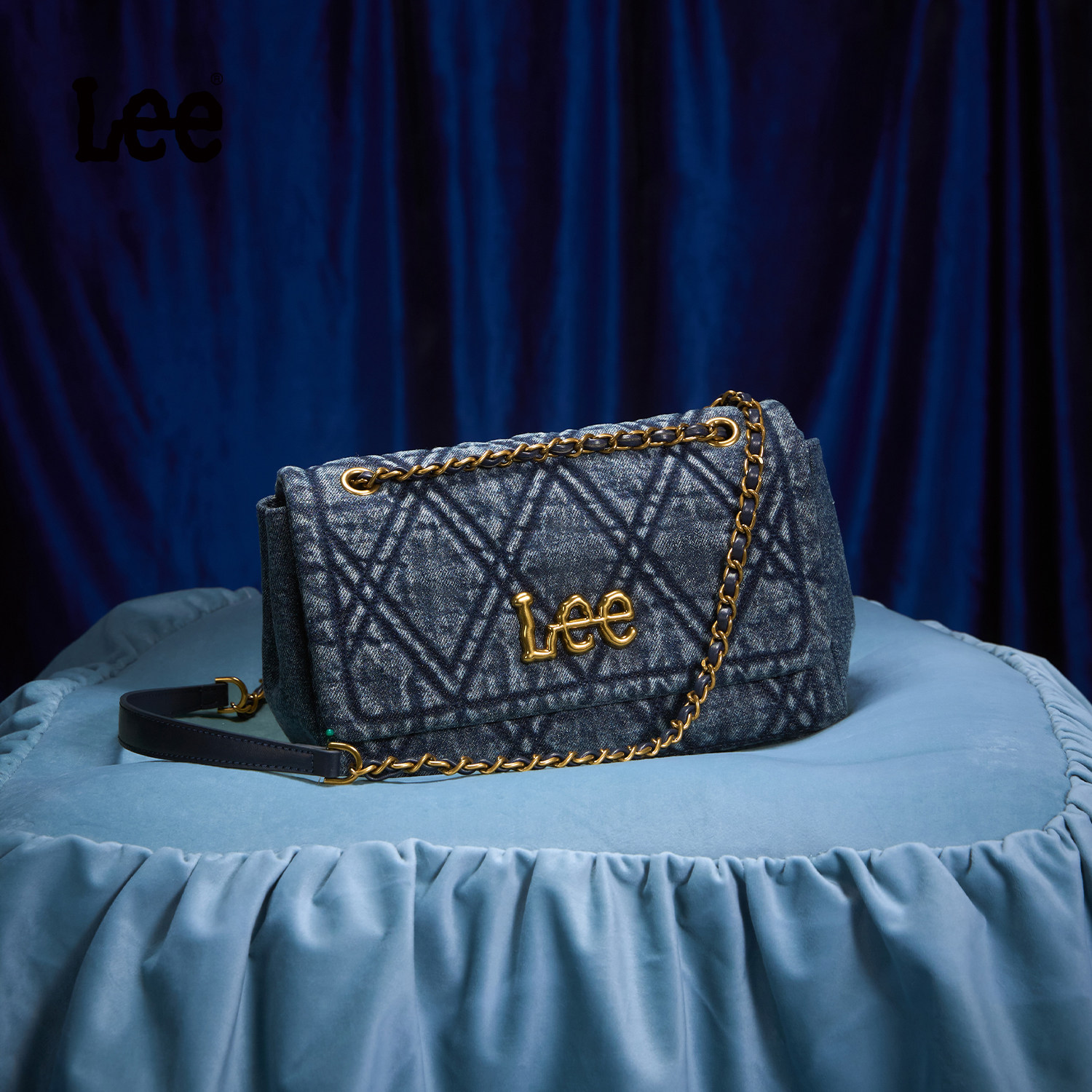 Lee官方新款水洗绗缝格纹单肩包女复古时尚链条包日常通勤斜挎包