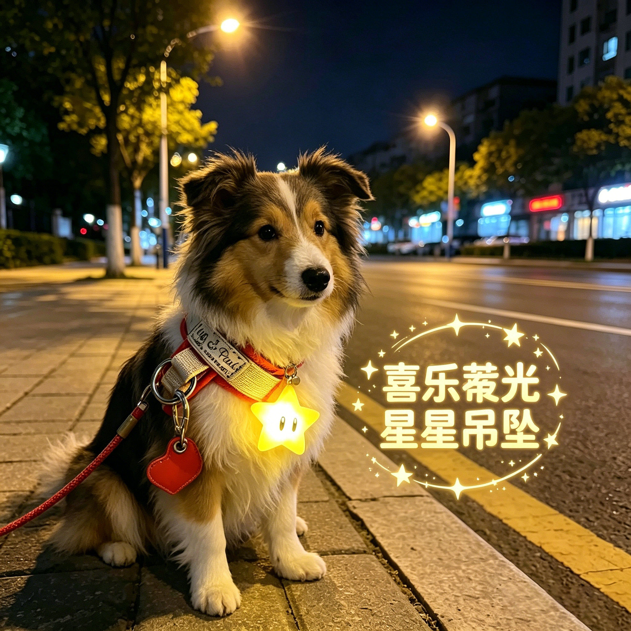 喜乐蒂专用狗狗夜间发光吊坠项圈夜晚发光灯防走失遛狗牵引绳神器