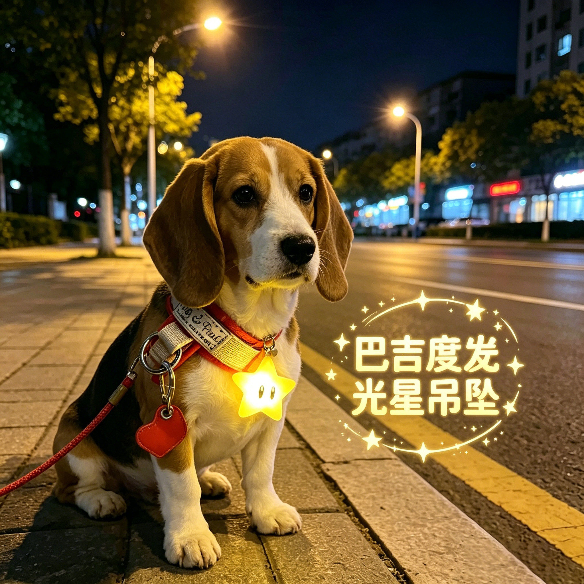 巴吉度专用狗狗夜间发光吊坠项圈夜晚发光灯防走失遛狗夜行灯神器