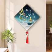 客厅装 饰画挂钟家和福鹿中国结吊坠国风家用轻奢简约静音时钟挂墙
