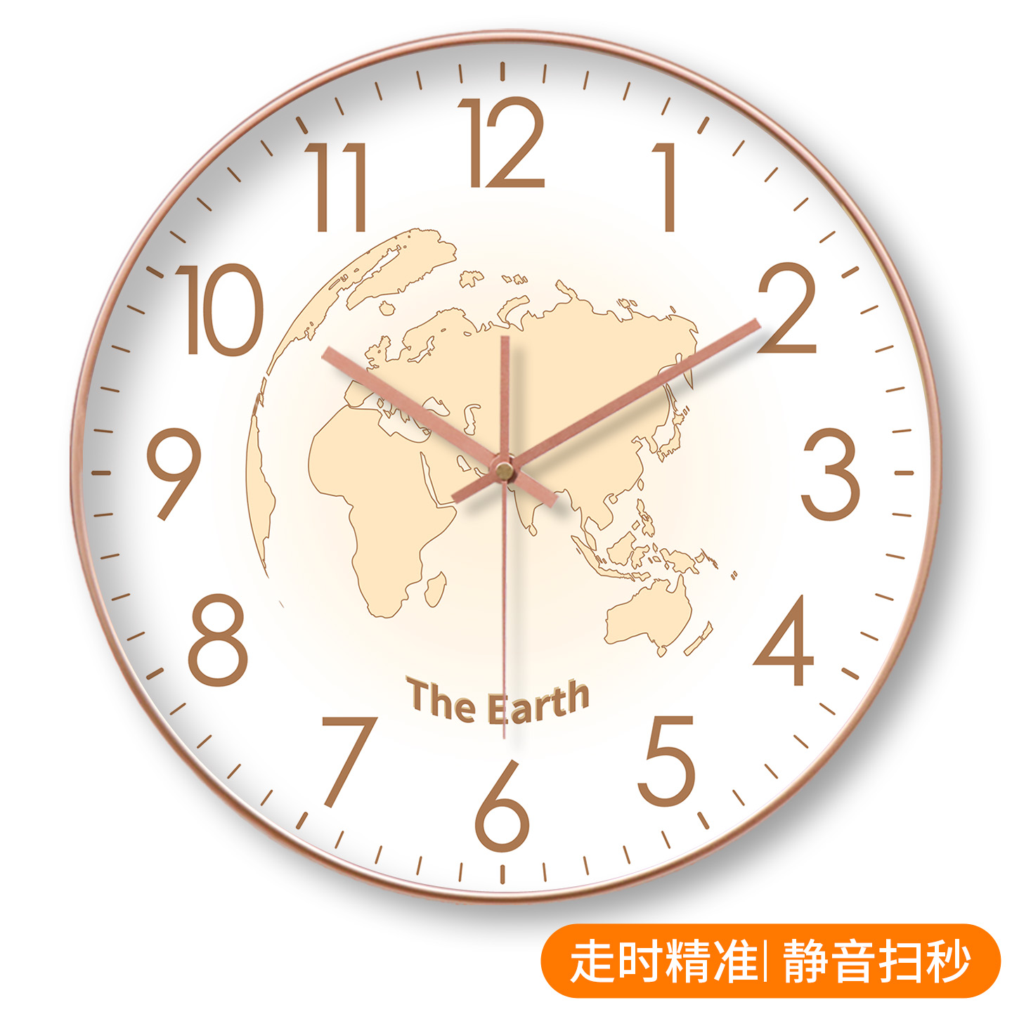 简约地图圆形静音挂钟艺术线条客厅家用卧室钟表挂墙时钟免打孔