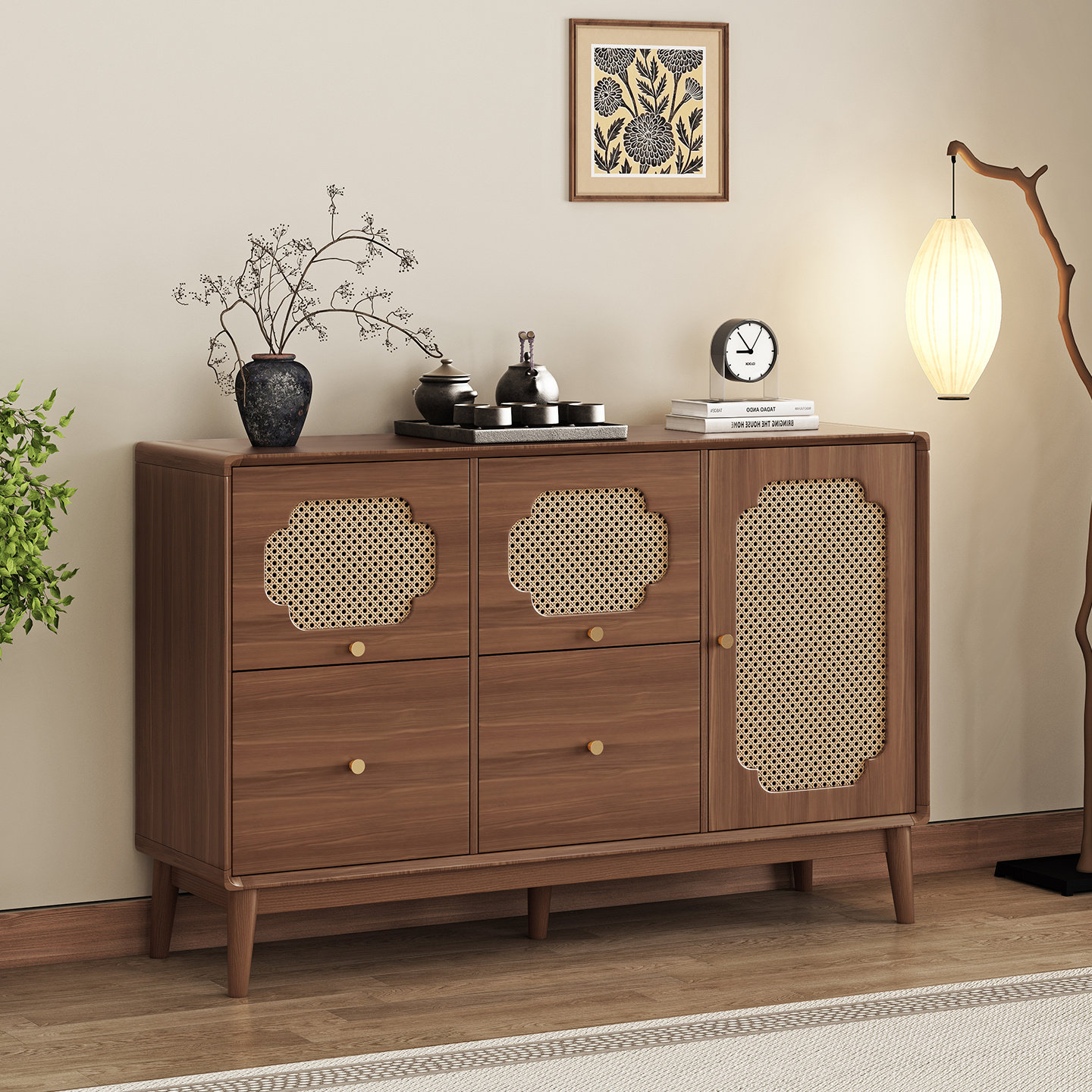 中古风全实木餐边柜一体靠墙宋式美学斗柜厨房客厅储物柜茶水柜