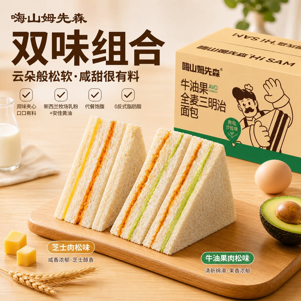 云朵三明治猪肉酥牛油果肉松夹心