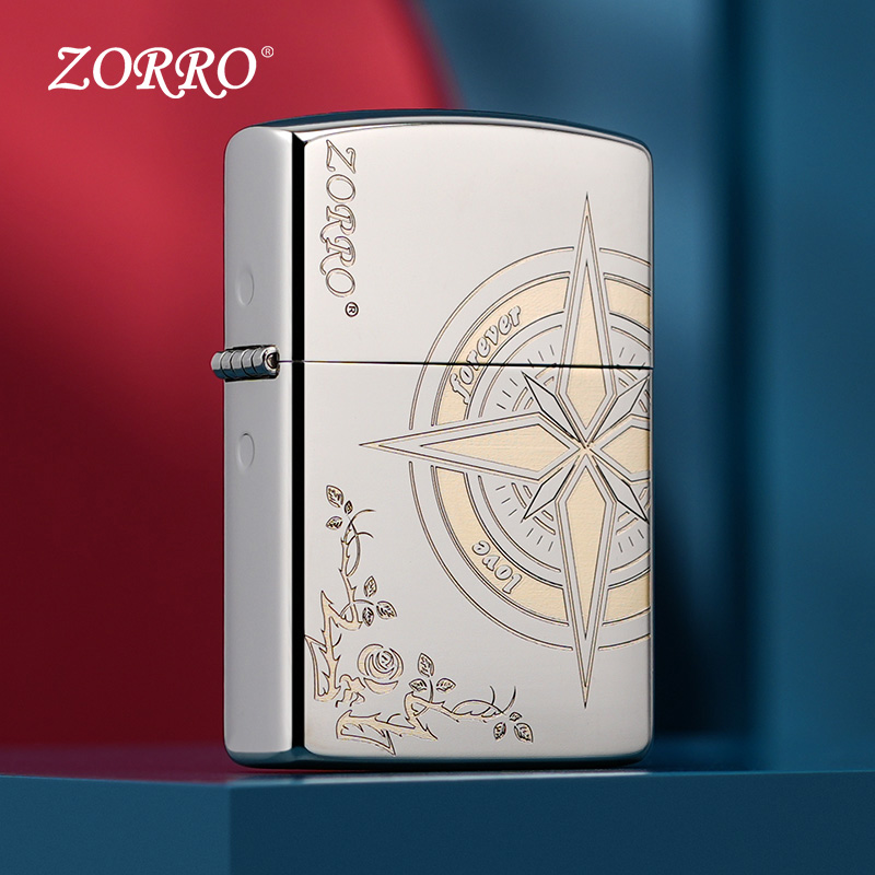 zorro/佐罗煤油打火机防风Z902白镍爱情指南针七夕生日礼物送男友