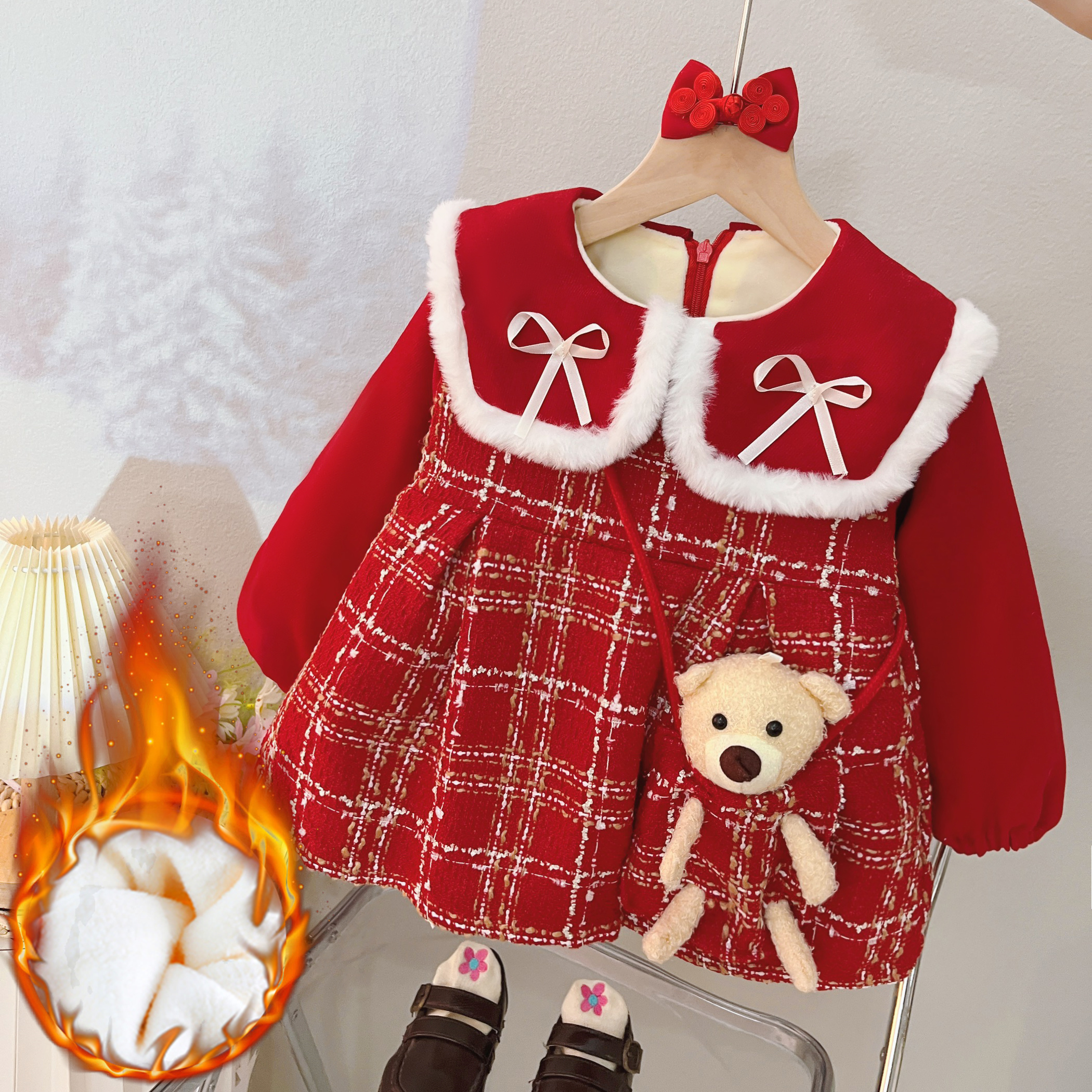 女童秋冬季连衣裙2024新款洋气儿童拜年服新年裙子加绒Z加厚公主