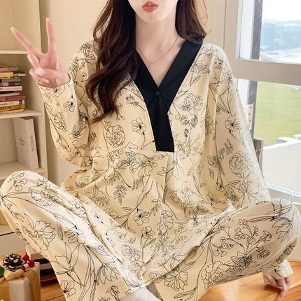 春秋季国风和服i带胸垫纯棉月子服产后产妇孕妇哺乳睡衣秋冬款套
