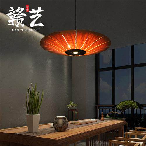 东南亚木皮吊灯创意客厅卧室灯具圆形餐厅酒店客栈中式仿古木艺灯