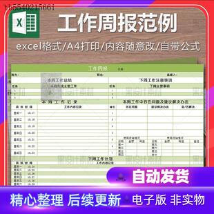 工作周报记录表Excel模板 公司企业下周工作计划范例总结问题模板