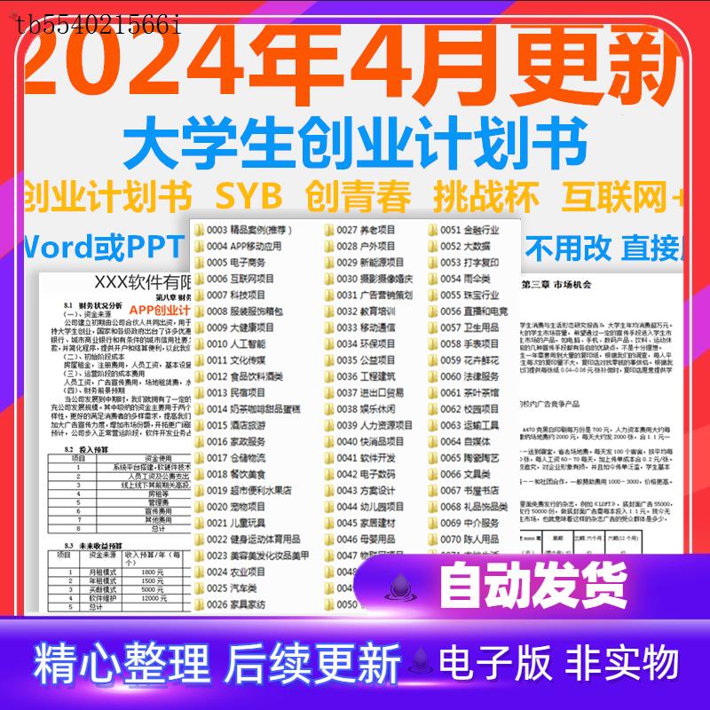 syb大学生创新创业项目计划书商业互联网+大赛word版范文PPT模板