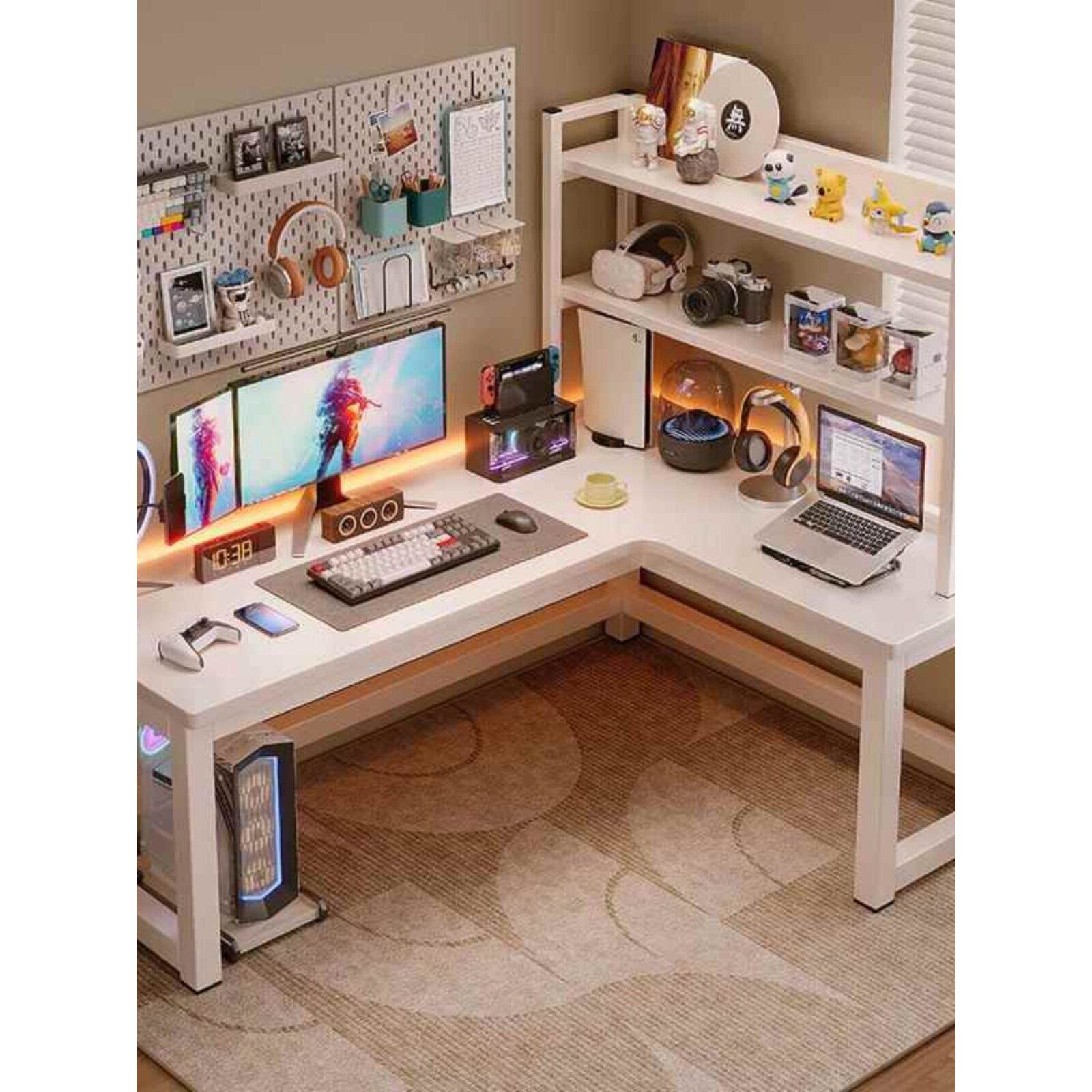 转角电脑桌台式家用双人书桌书架卧室拐角桌子办公桌工作台电竞桌