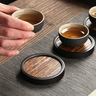 杯托功夫茶道茶具配件 复古梅妃竹茶托斑竹茶杯垫家用隔热餐垫日式