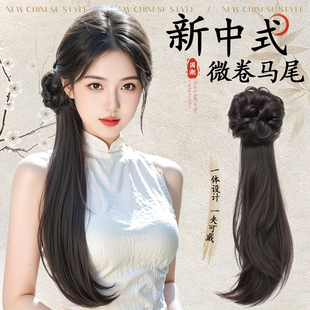 新中式 假发辫马尾女长发轻国风马尾假发抓夹古风汉服旗袍侧马尾辫