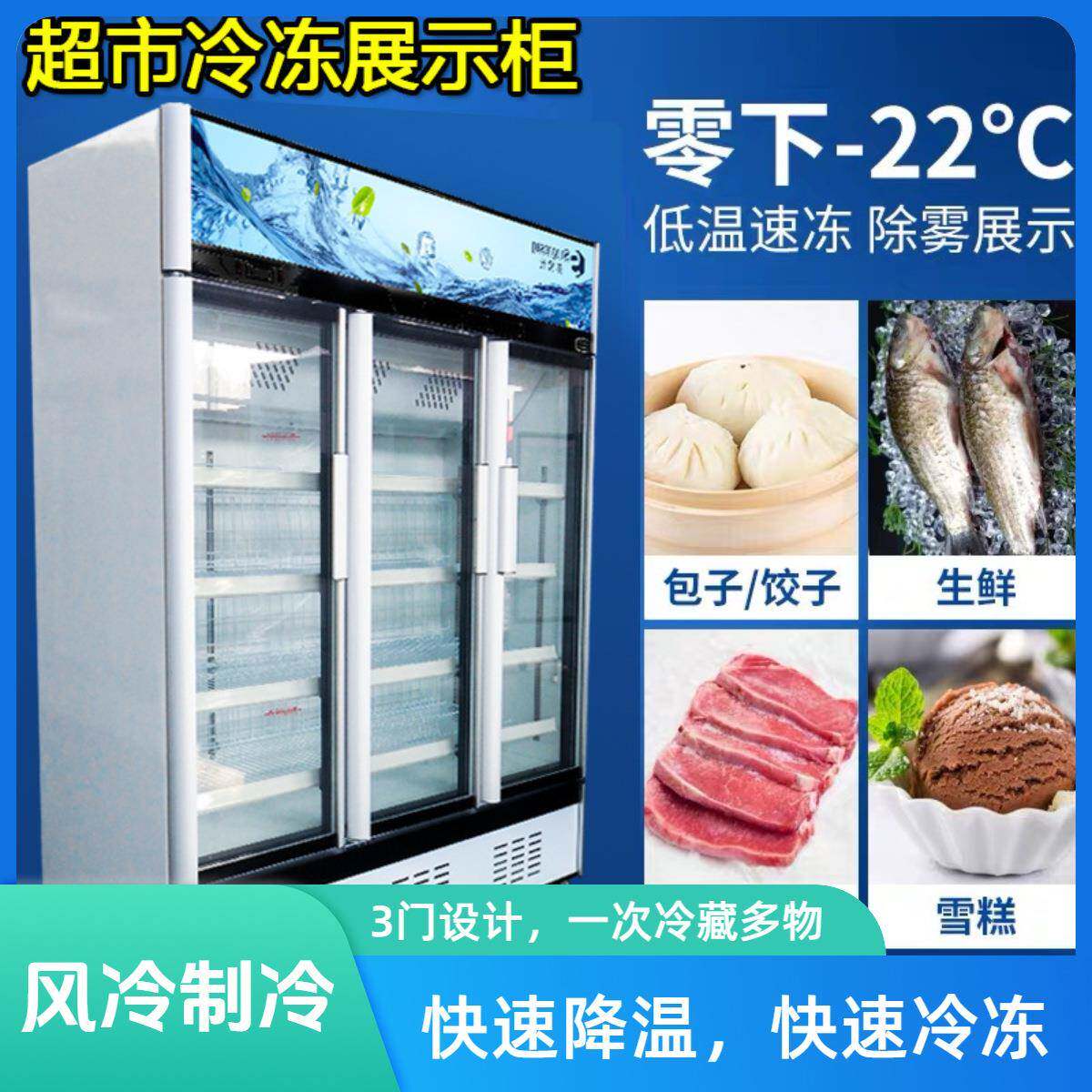 立式冷冻冷冻食材牛肉排预制菜无霜冷柜速冻风冷冻榴莲水果展示柜