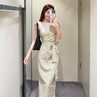 法式波点无袖连衣裙女夏季感气质修身收腰小个子包臀中长裙子