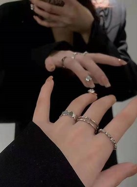 镂空爱心套装戒指女轻奢气质小众设计感指环ins风个性简约食指戒