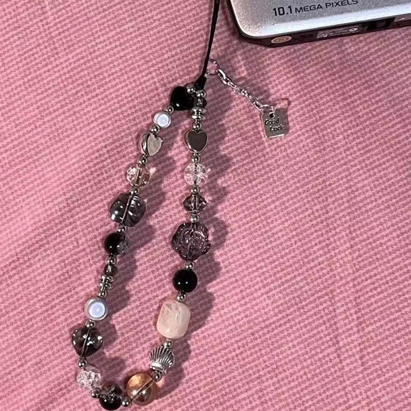 黑色玫瑰花异形珠子ccd相机手绳diy珠子手机链挂绳手机拍立得配件