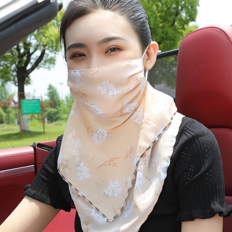 防晒面纱遮脸女夏季全脸面罩高级感雪纺透气脸罩薄款开车碎花口罩