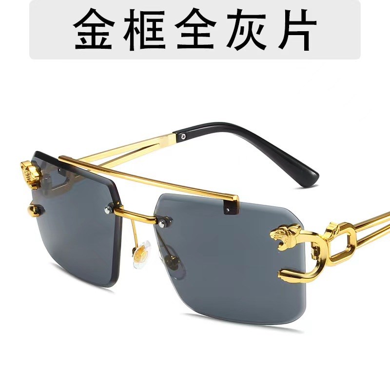 欧美潮流无框太阳镜豹子头时尚切边墨镜男气质女网红街拍眼镜