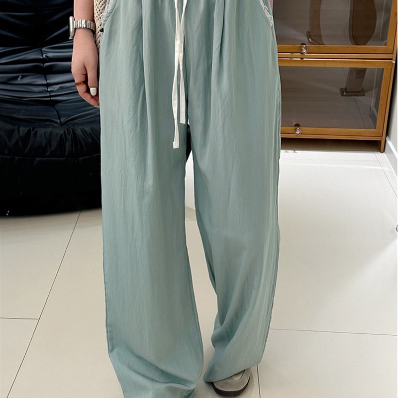 25夏季新款多巴胺egg蕾丝拼色山本裤垂感直筒拖地裤女薄款长裤