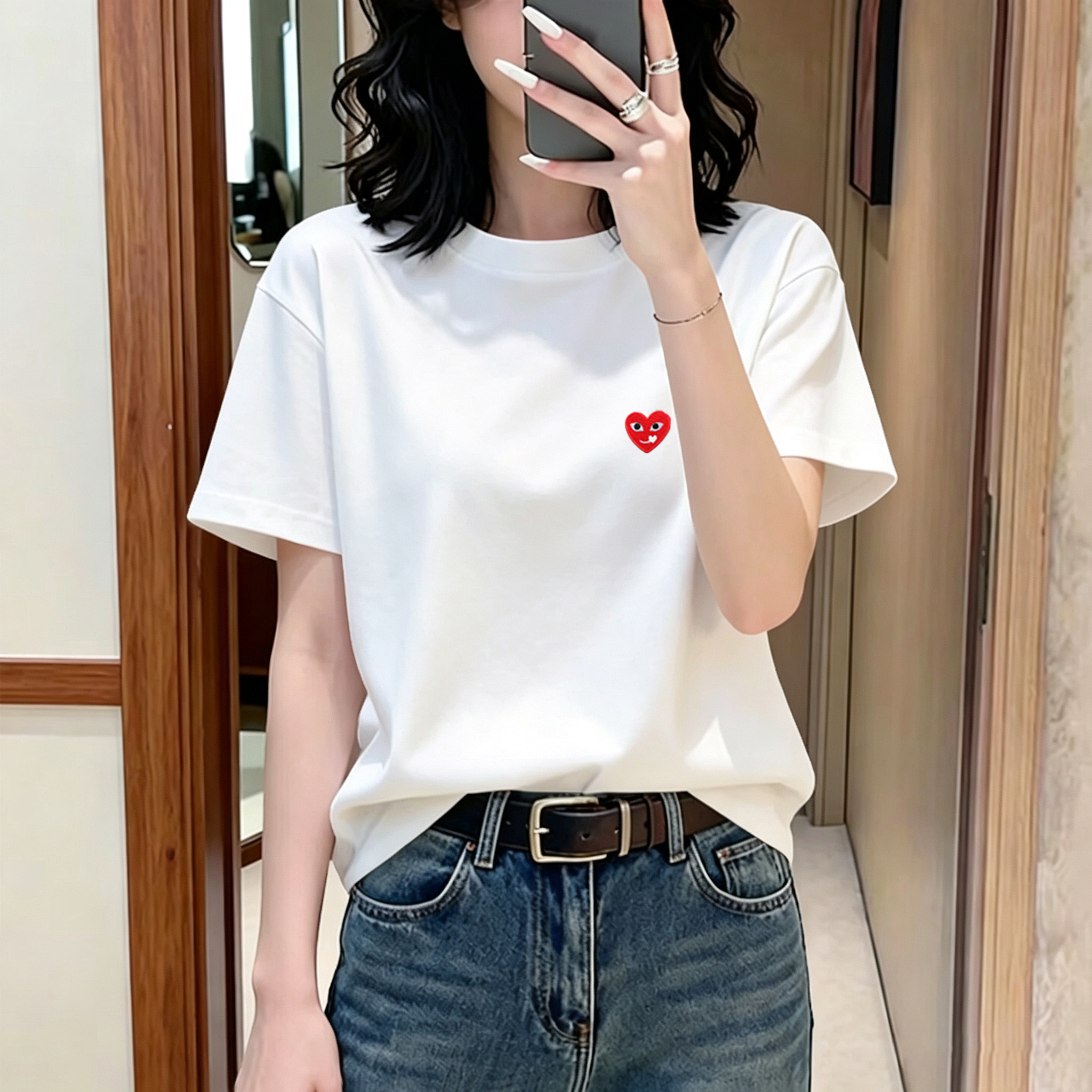 PLAY官方旗舰店正品短袖T恤男女潮流装夏季圆领桃心刺绣纯棉上衣图片