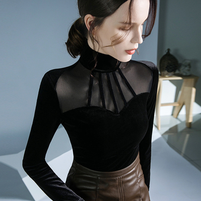 2025新款高领高端丝绒上衣女秋装