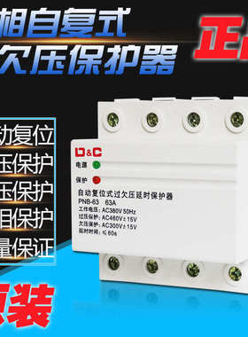 上德三相四线自复式过欠压延时缺相保护器380V4P63A 80A 100A PNB