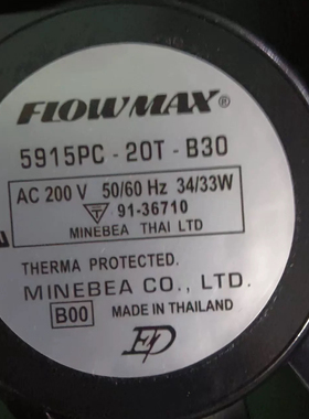 FLOWMAX 5915PC-20T-B30 AC200V 34/33W 17CM 轴流散热风扇
