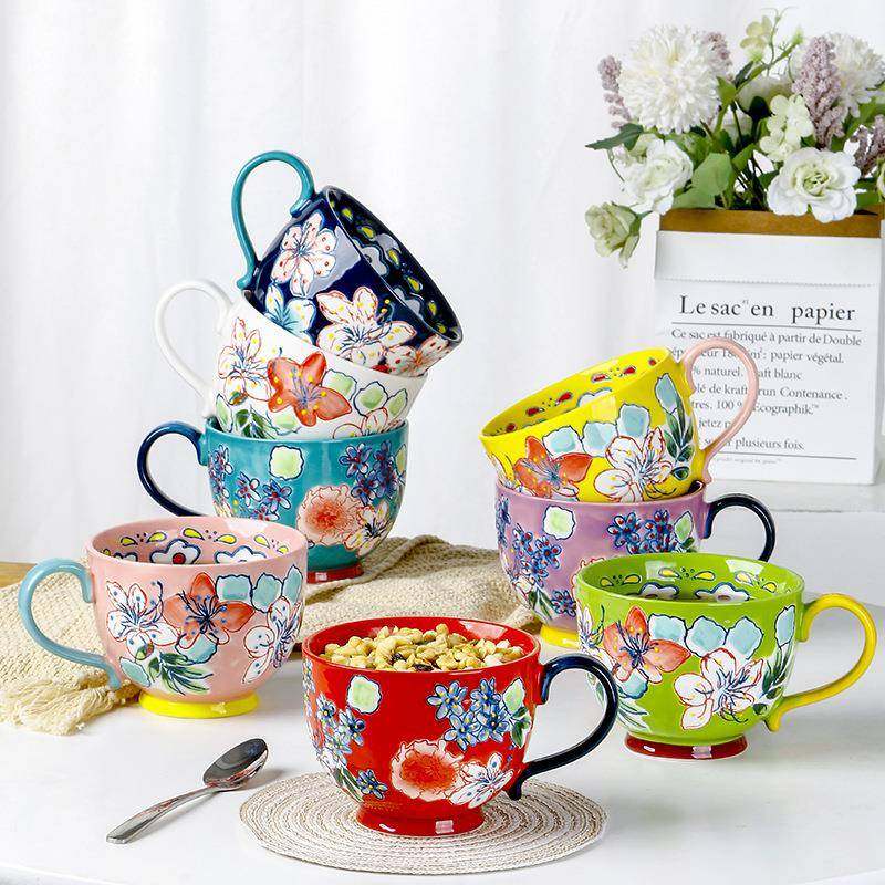 陶瓷杯子个性手绘水杯创意高颜值浮雕马克杯大容量早餐牛奶,餐饮具,马克杯,淘宝优惠券,粉丝福利购,淘宝优惠卷