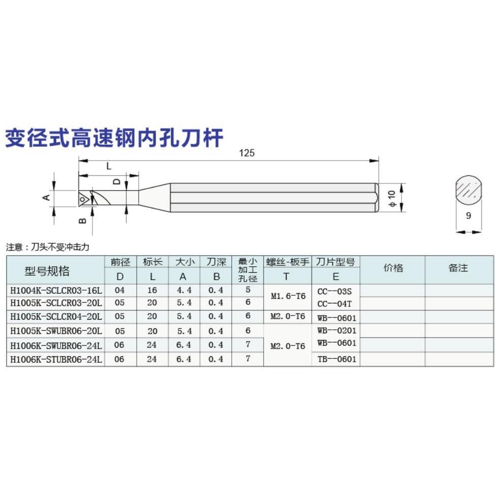 海纳H1005/6-SWUBR06高速钢抗震缩颈小孔数控镗孔车刀杆数控刀具
