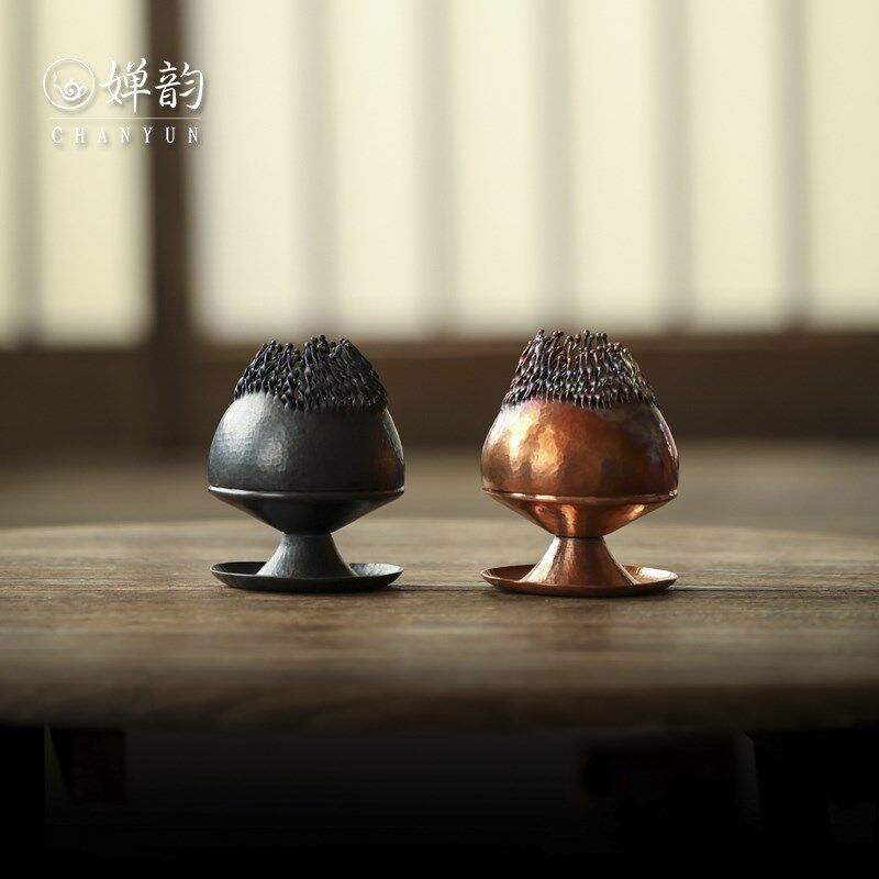 热销婵韵 五福铜器炫彩枝芽紫铜香炉烛台焚香炉香器底座茶桌摆件