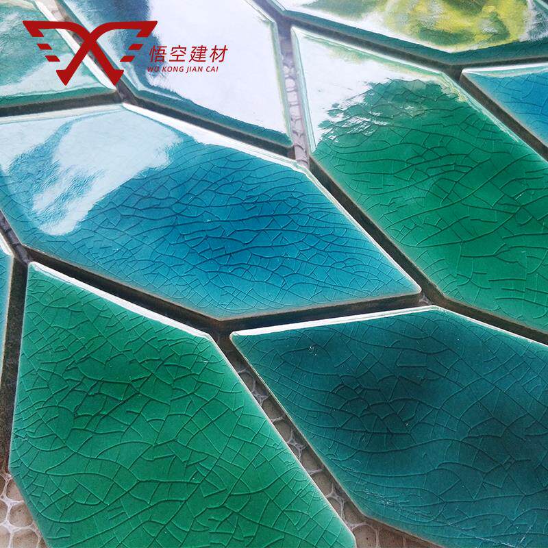 热销简约金色陶瓷冰裂树叶形马赛克瓷砖卫生间厨房吧台背景墙砖墨