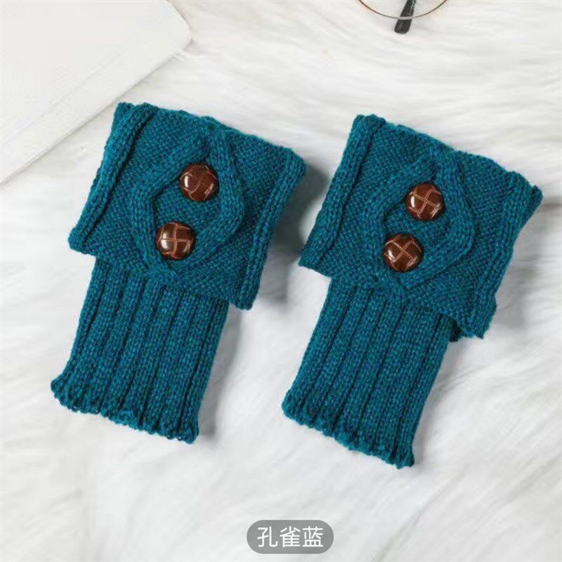 热销新款秋冬保暖短靴套袜堆堆袜针织毛线护脚踝女厚菱形纽扣袜套