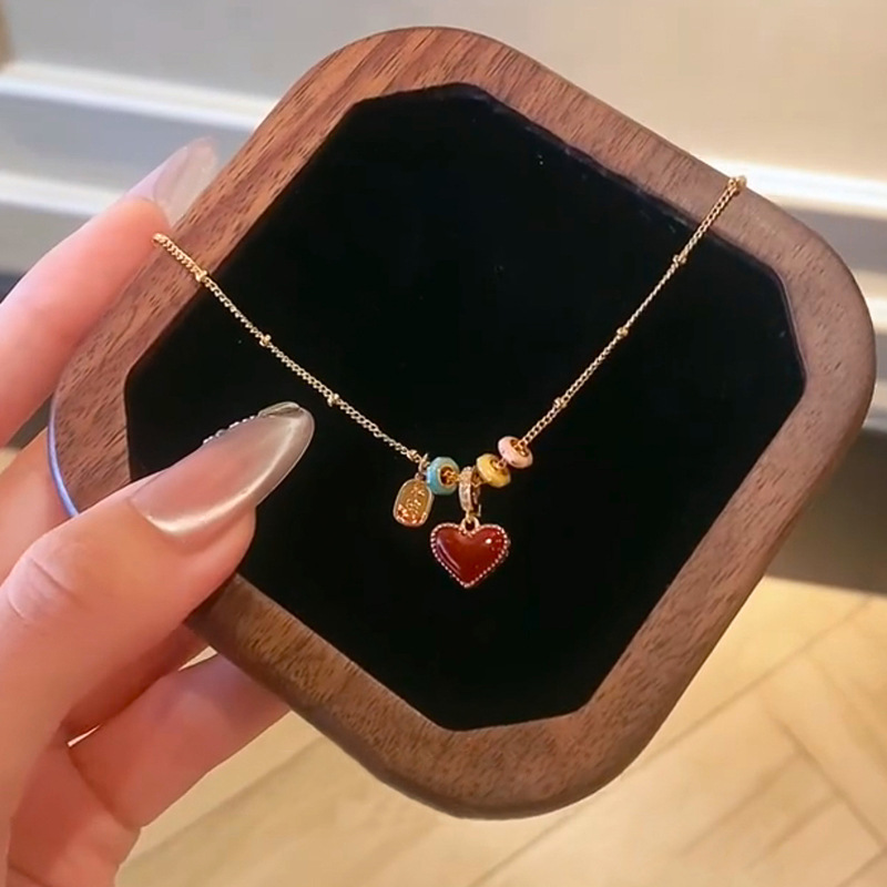 日本品质贝壳双面爱心滴釉多巴胺项链配饰女毛衣链吊坠轻奢高级感